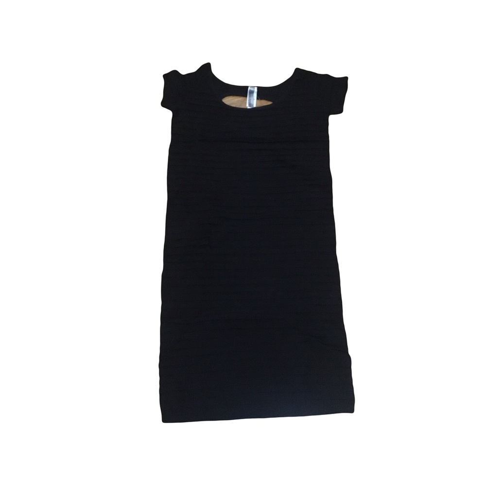 I/A Black Horizontal pleated Cap sleeves Open back Mini dress super stretchy new